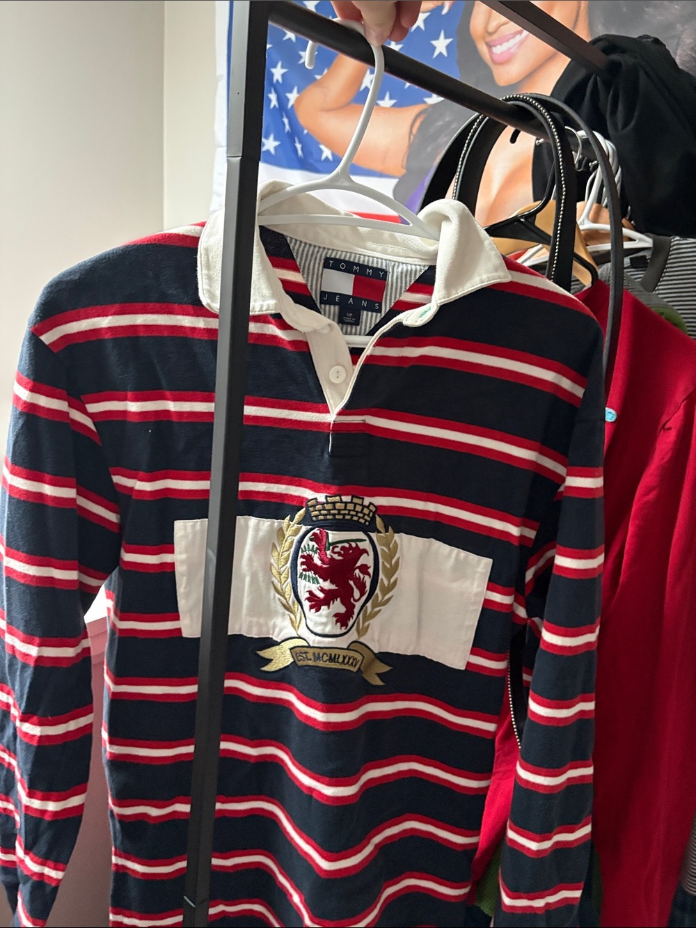 Tommy Hilfiger RugbyNavy Polo with Red & White Stripes Crescent